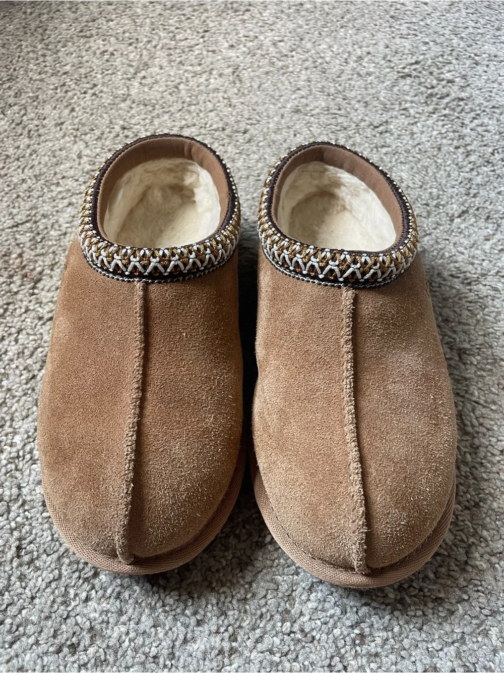 UGG Chestnut Suede Shearling Lined Slip-On Clogs